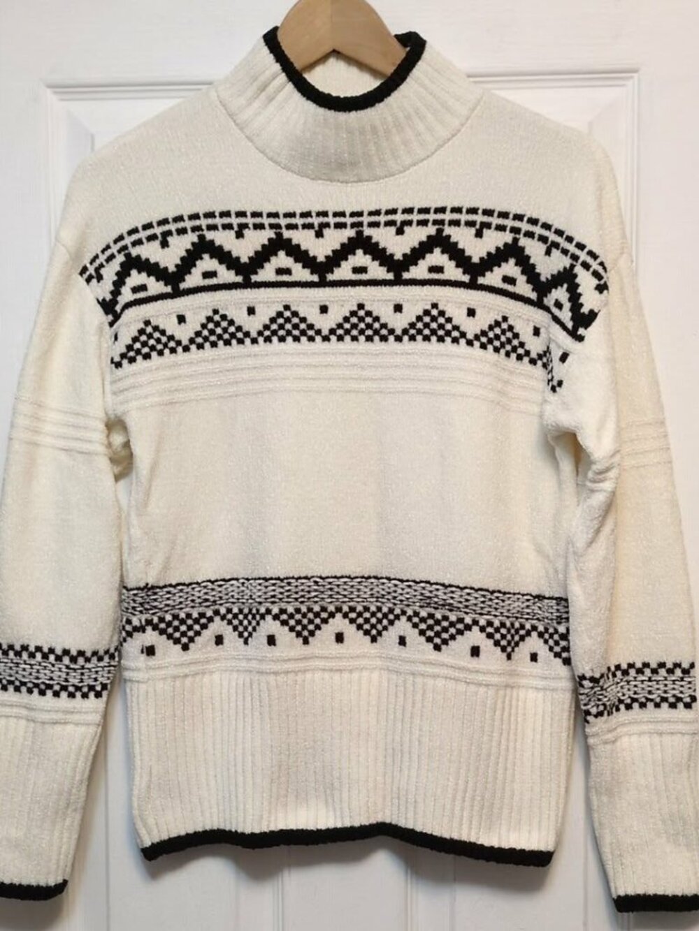 Christian Siriano New York Sz XS Chenille Fair Isle Mock Neck Sweater Cozy Cabin